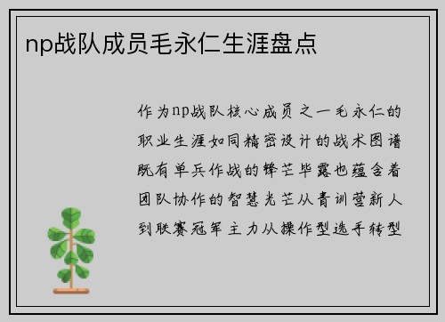 np战队成员毛永仁生涯盘点